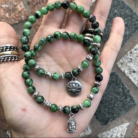 Boho set buddha & lotus flower & ruby in zoisite - Picture 8 of 10